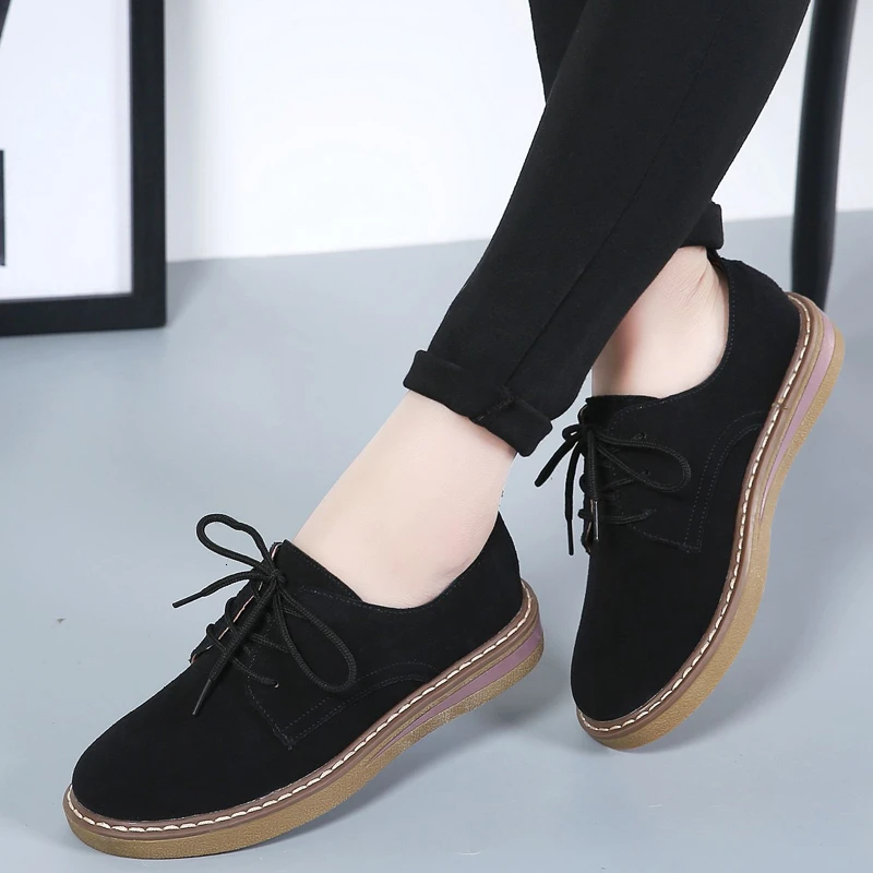 

Genuine Leather Loafers For Women Slip On Flat Shoes Lace-up Suede Casual Sneakers Ladies Trainers Basket Flats Fashion Casual