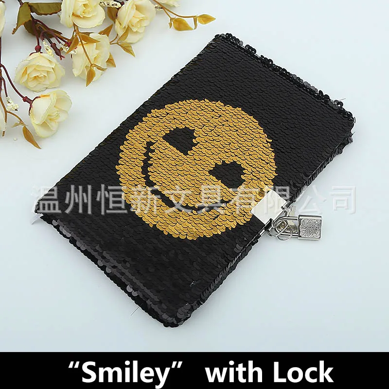 Smiley with Lock Бабочка с блестками, дневник с замком, А5, блокнот для леди, бумага, блестящий блокнот, офисный блокнот, канцелярские принадлежности, сделай сам, записная книжка, s - Цвет: Smiley with Lock
