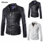 Мужская куртка из искусственной кожи, с отложным воротником, однотонная Байкерская верхняя одежда, зимняя плотная парка на флисе
