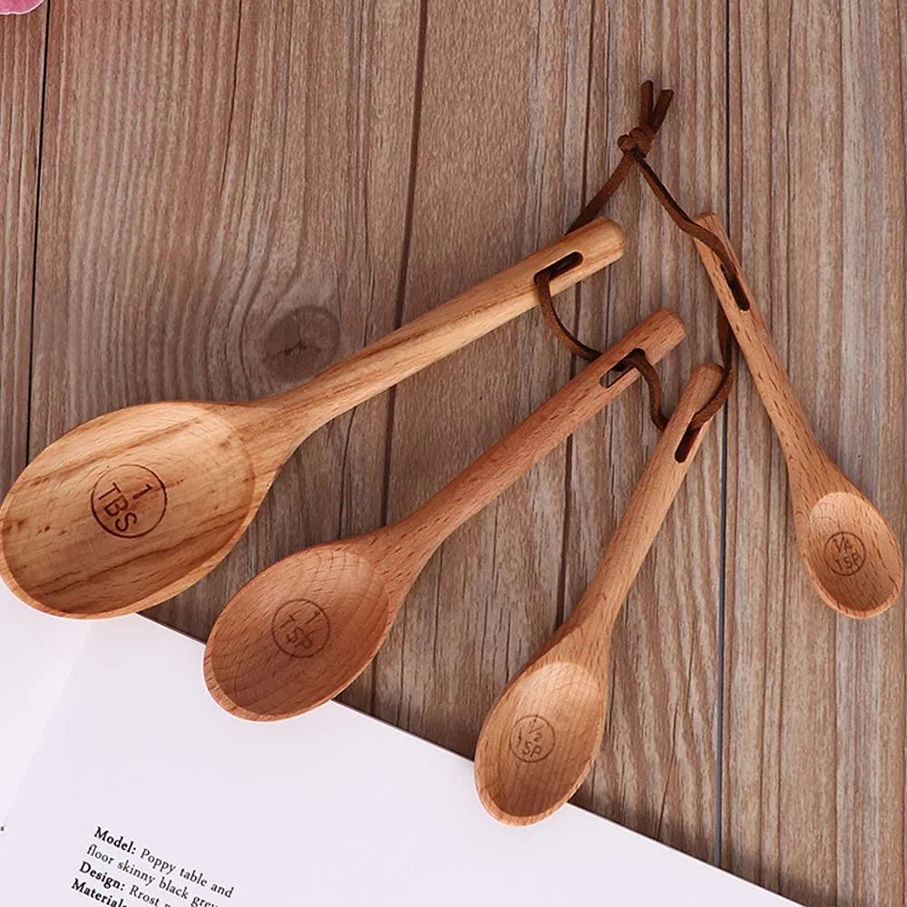 4pcs 4 шт./компл. деревянный древесина бука Кофе совки мерная ложка набор для выпечки инструмент ковш Кухня инструменты - Цвет: 4pcs