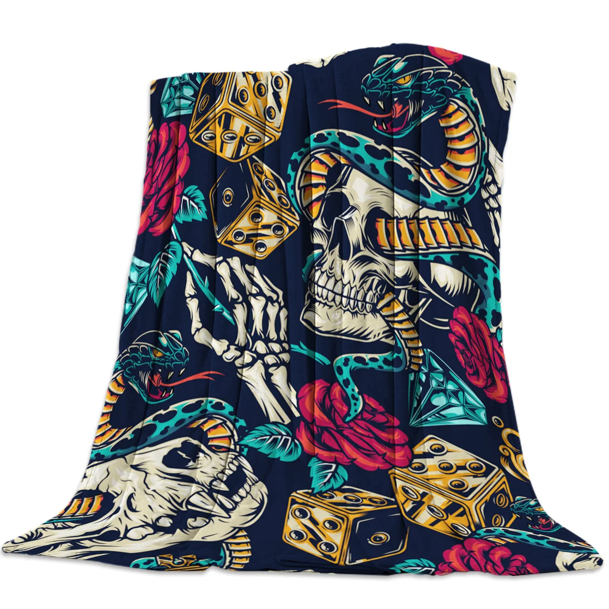 Череп Роза цветок Змея пледы одеяло портативное фланелевое