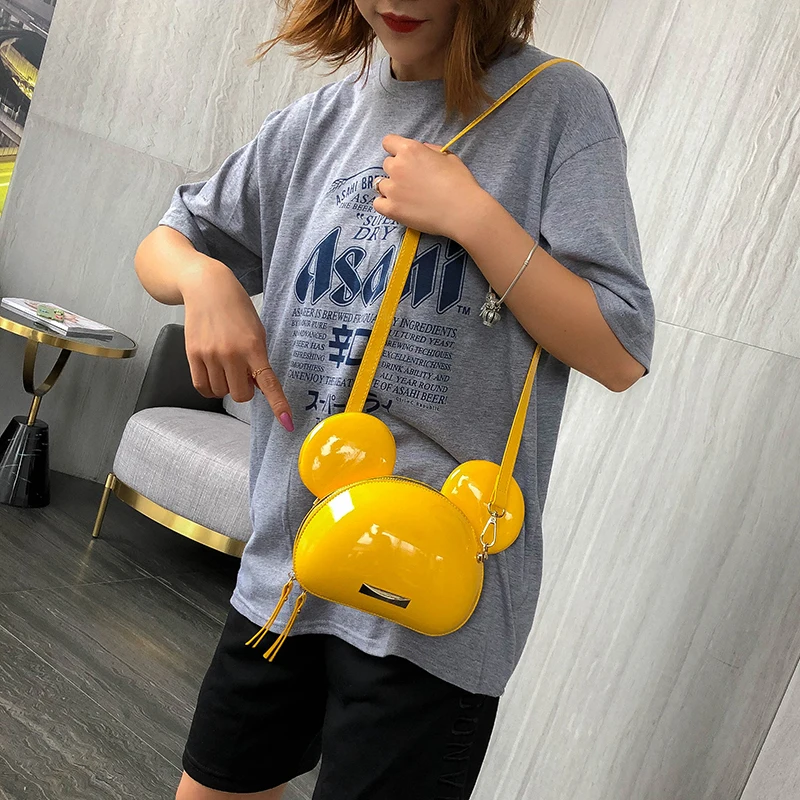 

Cartoon small bag female new fashion simple personality paint leather glossy shell messenger bag cute bag
