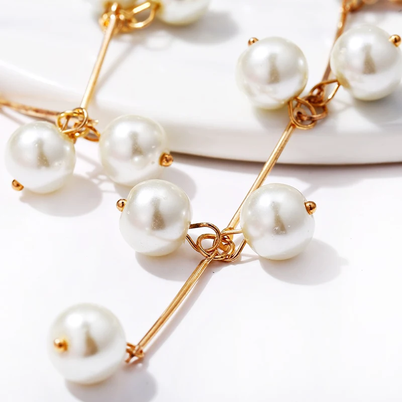 Trendy Elegant Simulated Pearls Long Dangle Earrings For Women Jewelry Pearls String Statement Drop Earrings Wedding Party Gift