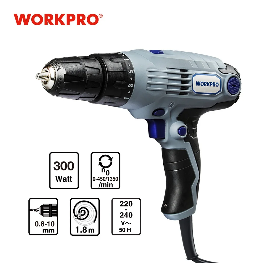 WORKPRO 300 Вт 10 мм 2 скоростная Coreded Drilldriver Электрическая дрель с 1 8 м шнуром питания