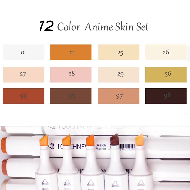 12 Colors TOUCHNew арт маркеры ручки 24 Colros двойной наконечник алкоголь Кисть ручка тон кожи Набор для эскиза анимация манга Рисование Живопись - Цвет: 12 Colors