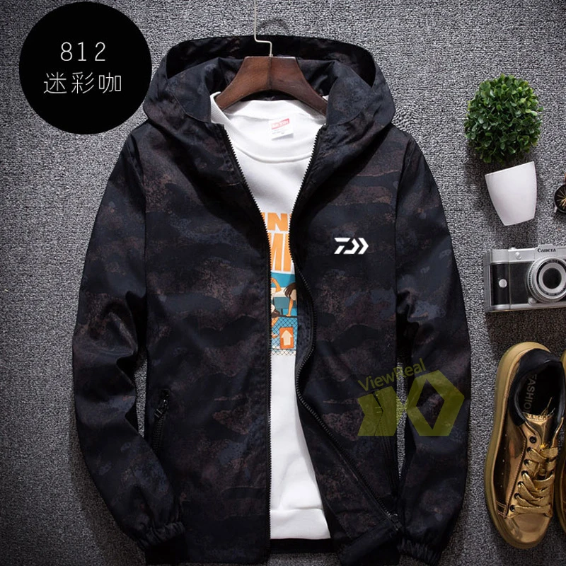 Daiwa костюмы Камуфляжный худи мужской рыбалка куртки тонкие Рыболовные