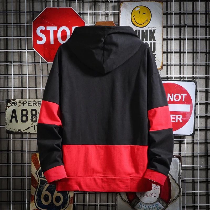 

Pop Autmn Hooded Hoodies Sweatshirts Men Patchwork Plus Size Windbreaker Pocket Jackets Coats VogueFashion