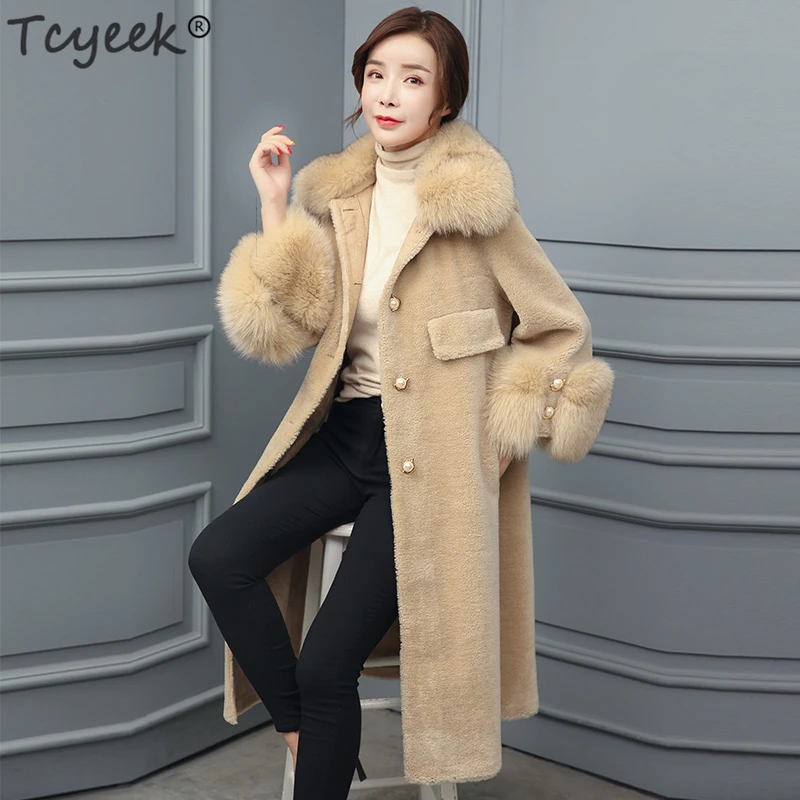 

100% стрижки овец кожаная куртка для женщин из натурального меха, пальто Длинная зимняя одежда 2020 в Корейском стиле, пальто из натурального ме...