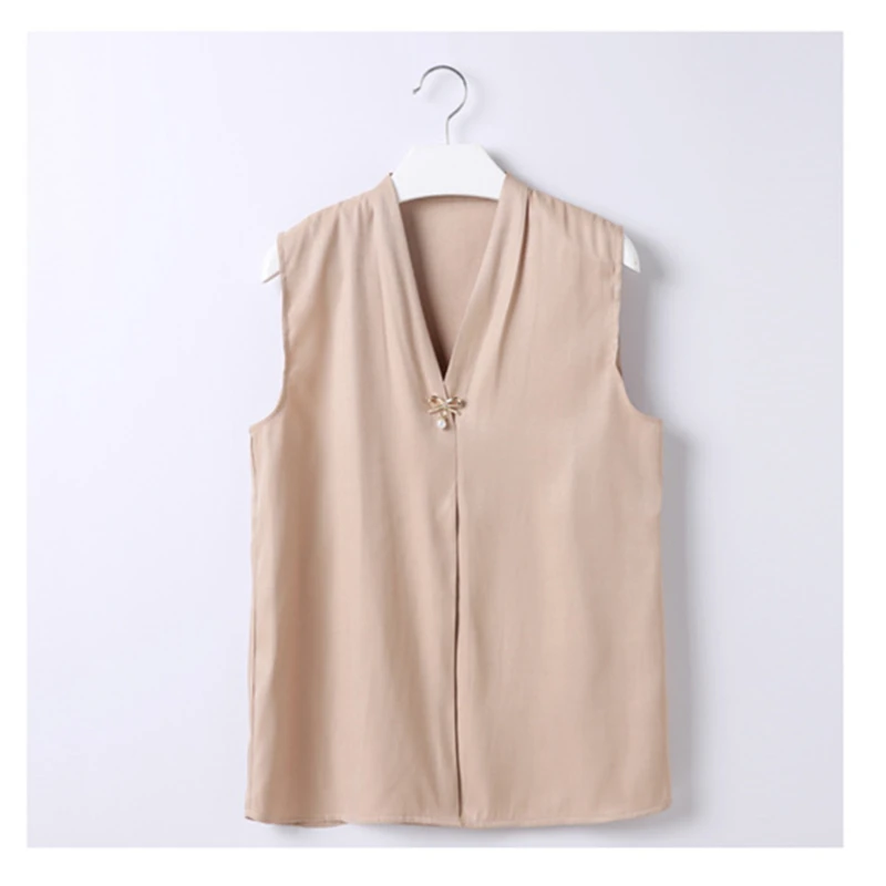 

Summer Korean Fashion Silk Women Shirt and Blouse Satin Office Lady Women Blouses Sleeveless Blusas Largas Plus Size Women Tops