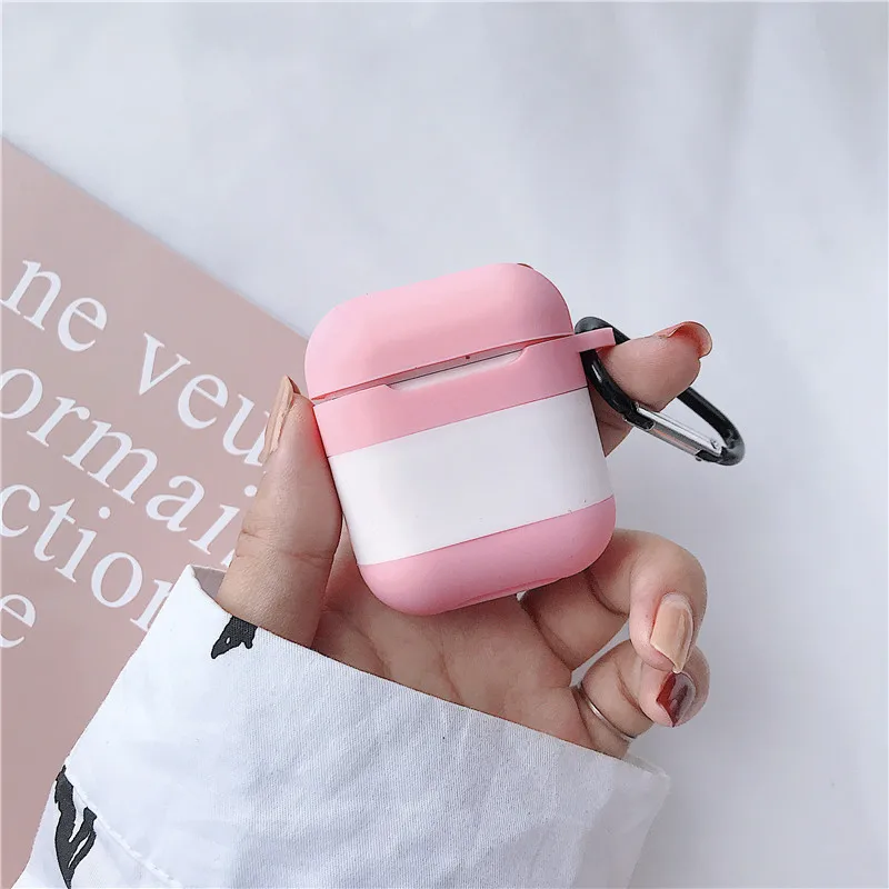 Pink+White Чехол для AirPods с милым рисунком лимонного чая Vitasoy Milk силиконовый защитный чехол для наушников Airpods 2 с крюком аксессуары для AirPods - Цвет: Pink+White