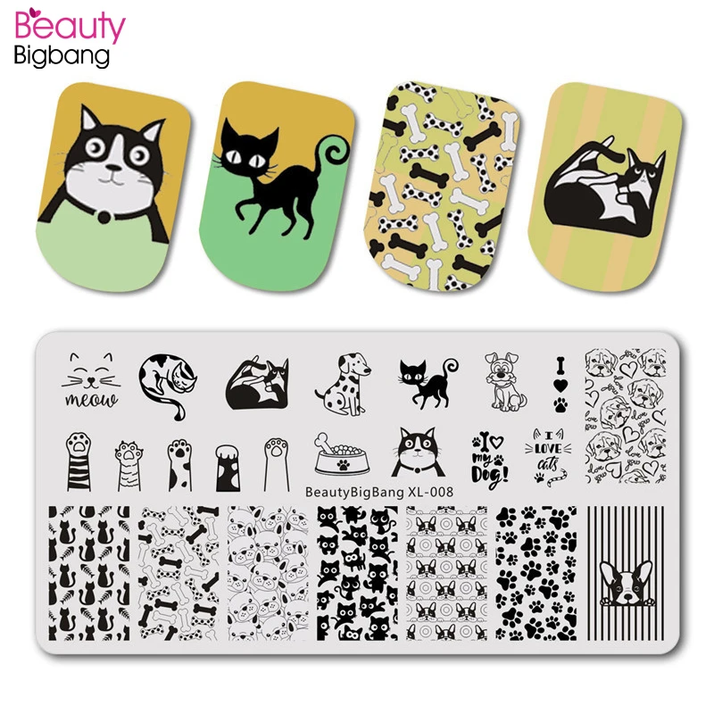 Штемпелюя пластина BeautyBigBang 6*12 см для дизайна ногтей Кошка Собака Рыба