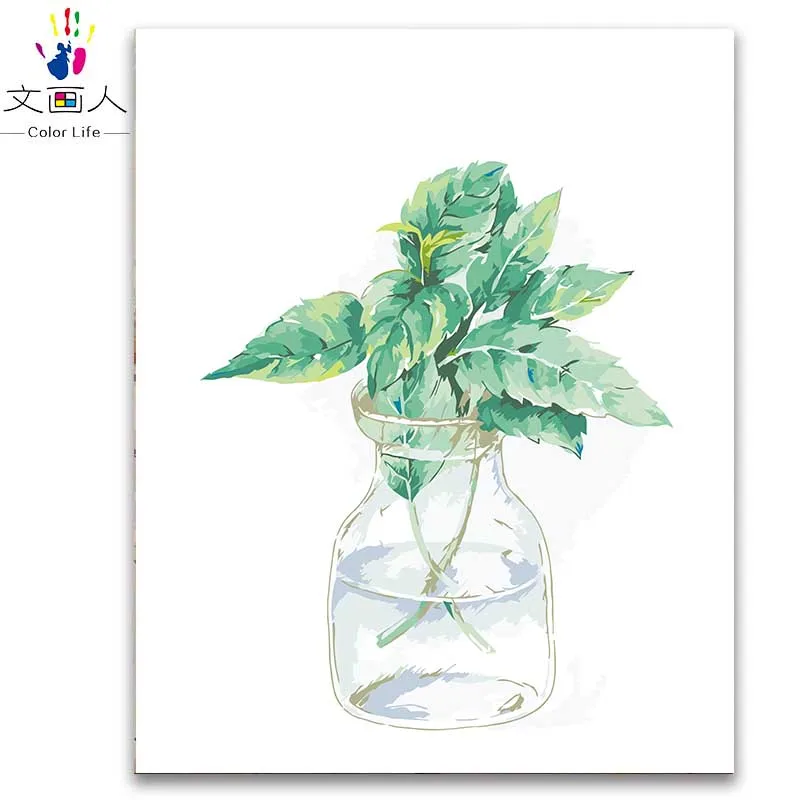 Зеленые Растения Цветы Картина маслом по номерам ваза цветы на холсте