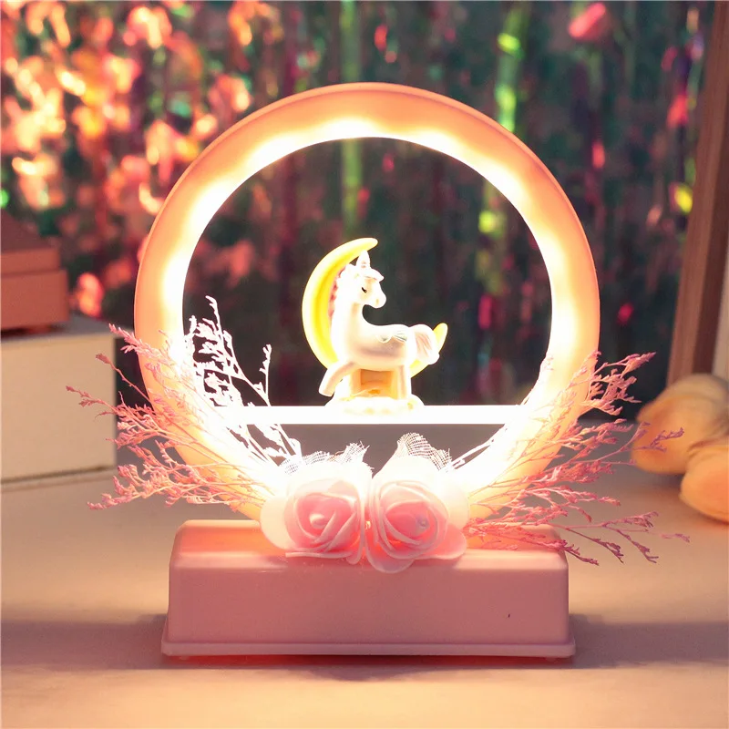 

Nordic Creative Unicorn Model Home Living Room Ornaments Bedside Nightlight Music Box Decoration Valentine's Day Birthday Gifts