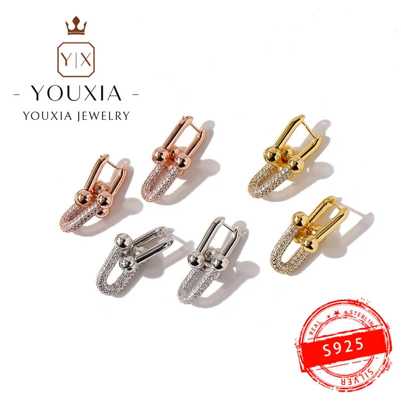 

TF925 Sterling Silver High Quality Earrings luxurious U-shaped Exquisite Love Wedding Gift Exclusive Logo Earrings Free Shipping