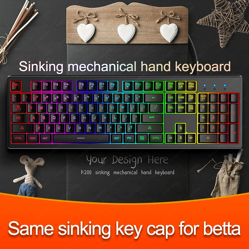

Механическая USB-клавиатура с 104 кнопками, Проводная игровая механическая клавиатура со светодиодной подсветкой, для рабочего стола, водонепроницаемая