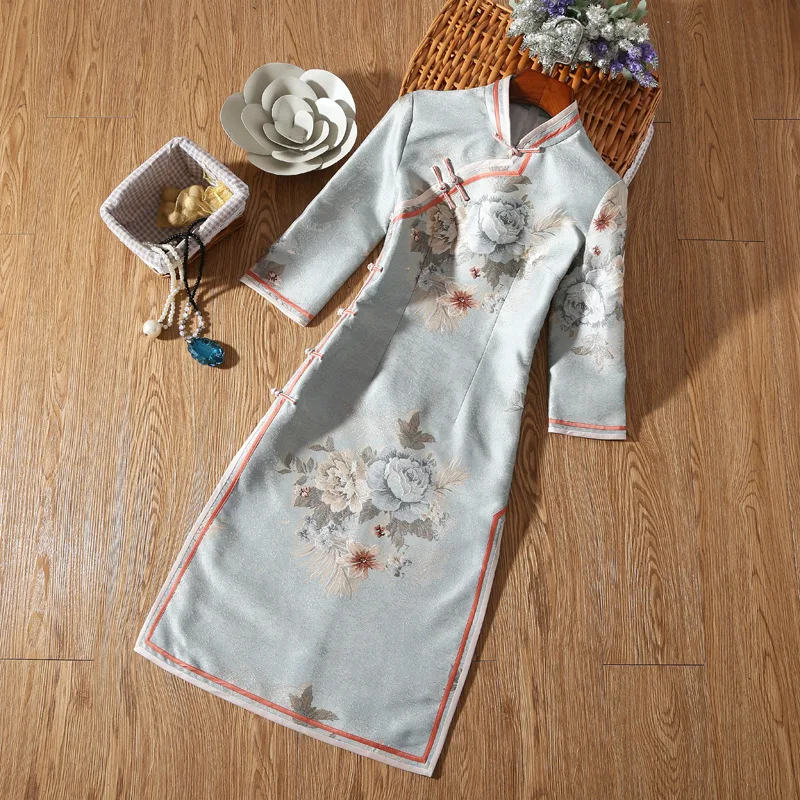 

Новинка Весна 2022, модное платье-Ципао H.RON G.X, традиционное китайское ретро-платье, Ципао синего цвета с надписью «orite» для женщин, OldShanghai Chipao SS