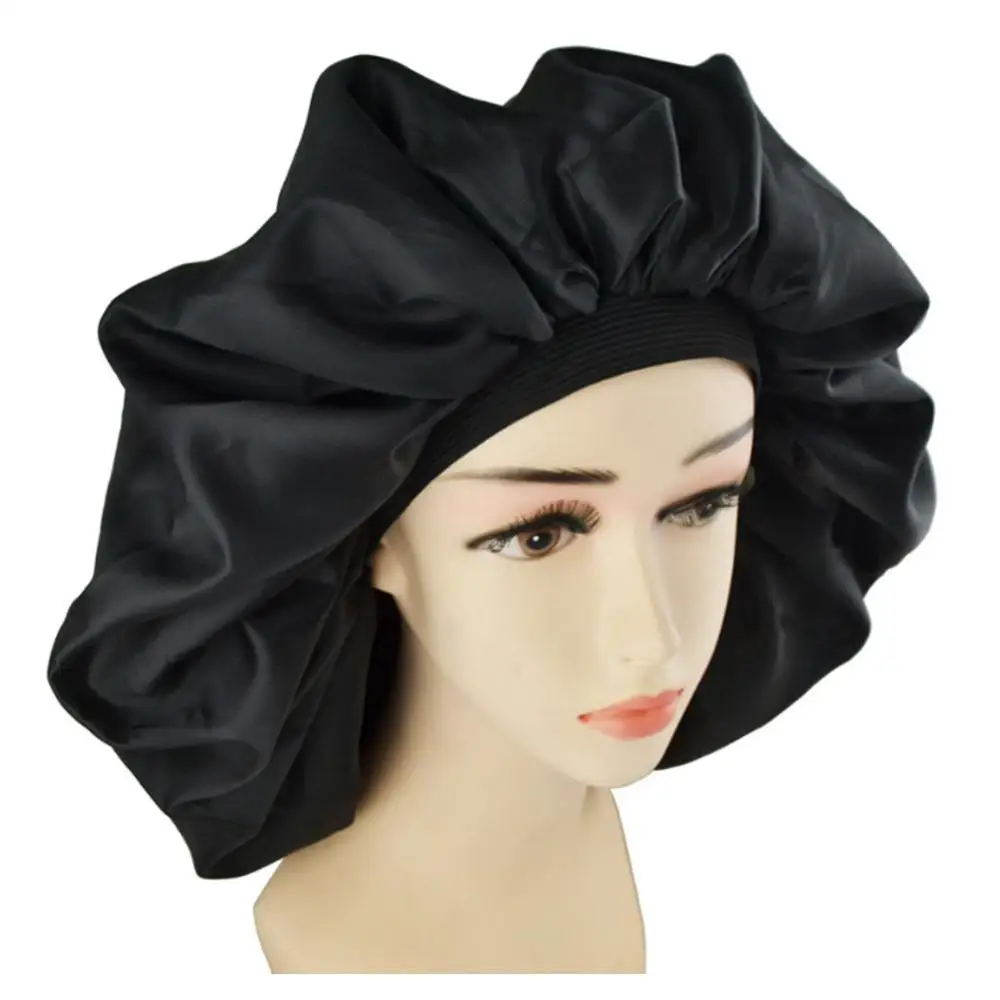 

High Quality Super Giant Sleep Cap Waterproof Shower Cap Female Hair Care Large Satin Silk Bonnet Luxurious Fabric Sleep Cap