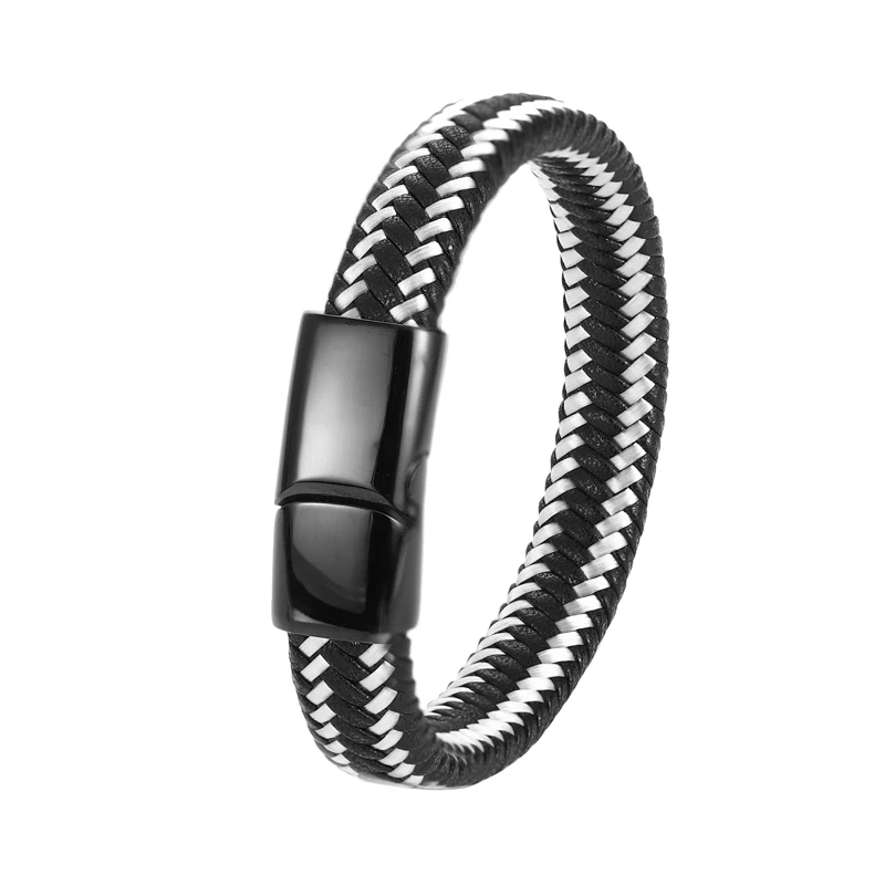 

MingAo New Men's Jewelry Punk Black And Blue Woven Leather Bracelet Stainless Steel Chakra Magnetic Clasp Fashion Bracelet Gifts