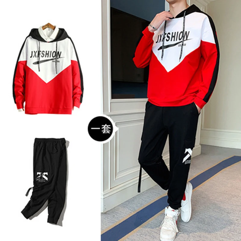 

2020 sweater suit spring new tide brand tooling pants fake two-piece casual sports suit men