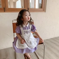 girls fashion embroidery short sleeve dresses summer 2021 kids cotton loose little princess dress with apron