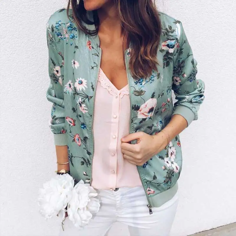 Женская Осенняя куртка бомбер на молнии Женское пальто с длинным рукавом