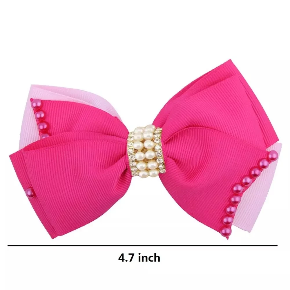 

NEW Cut Pearl Ribbon Bowknot Hairpin Girl's 4.7inch hair bows with Clip Headware Kids headwear Accessories