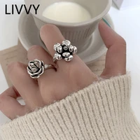 livvy silver color new design flower shape gold color rings retro opening handmade ring fashion fine jewelry 2021 trend