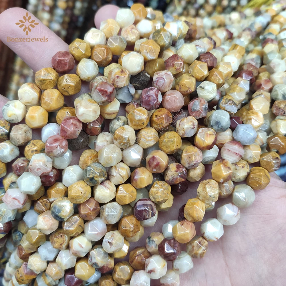 

Natural Diamonds Faceted Crazy Agates Star Cut Polygon Stone Beads For Jewelry Making Bracelet Accessories 15"Strand 6/8/10mm