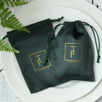 50 flannel drawstring gift bags green jewelry packaging pouches custom personalized logo wedding party candy sack favor bags