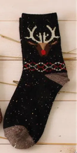 deer black Милые теплые носки с рисунками животных; женские новые японские Носки с рисунком оленя, кота, лисы, волка; шерстяные смешанные дышащие носки; сезон осень-зима - Цвет: deer black
