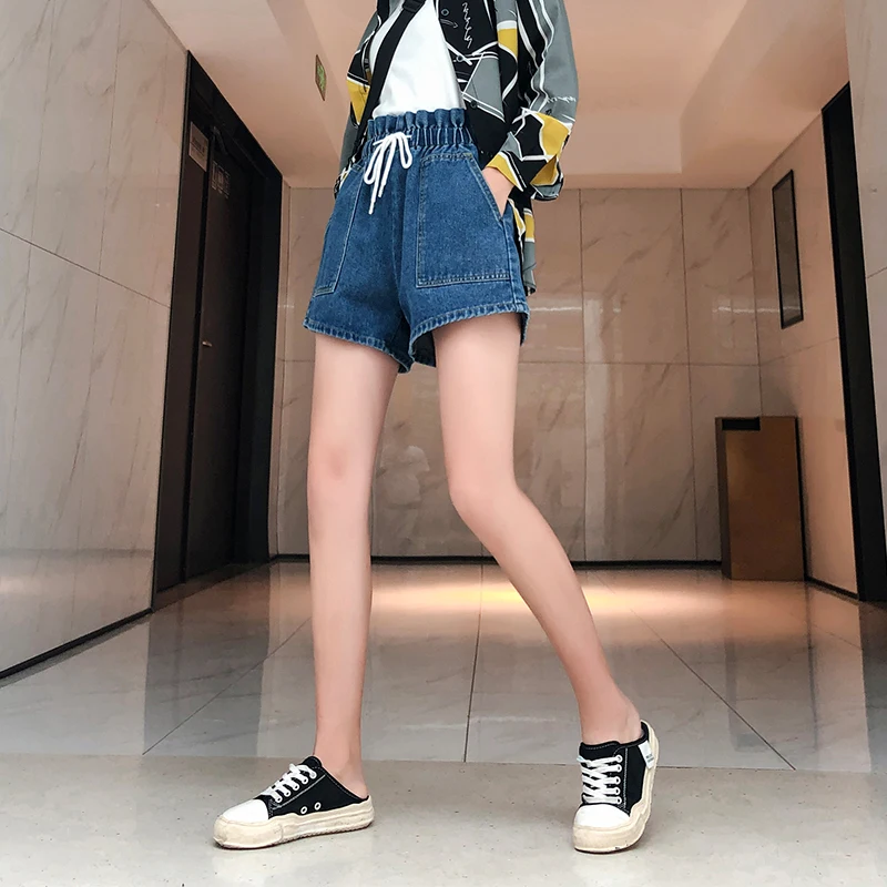 Синий размера плюс женские джинсовые шорты 2020 повседневное эластичные штаны с