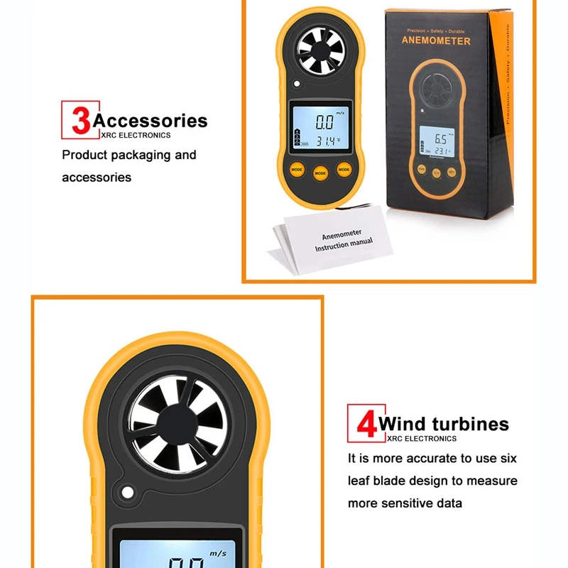 Rz818 анемометры Анемометр ЖК цифровой измеритель скорости ветра переносной