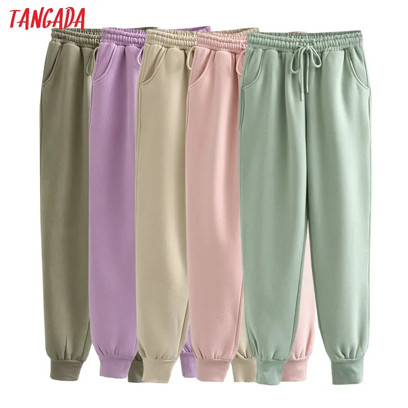 Женские длинные брюки Tangada 6L16 из плотного флиса теплые штаны 100% хлопка с большой