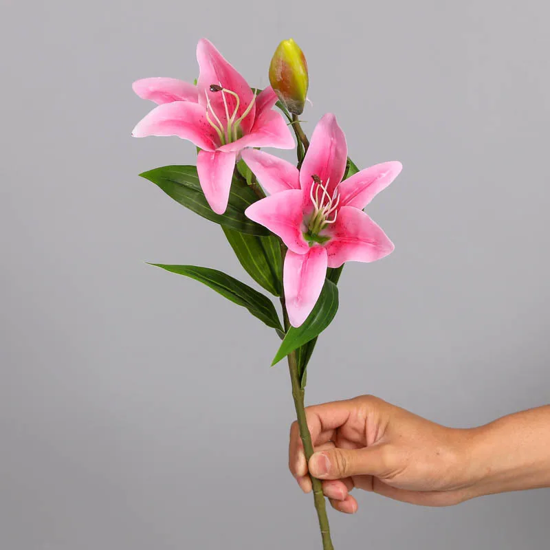 

Букет цветов, 77 см, искусственная лилия, высокое качество, натуральный на ощупь, 3 головки, искусственный цветок лилии