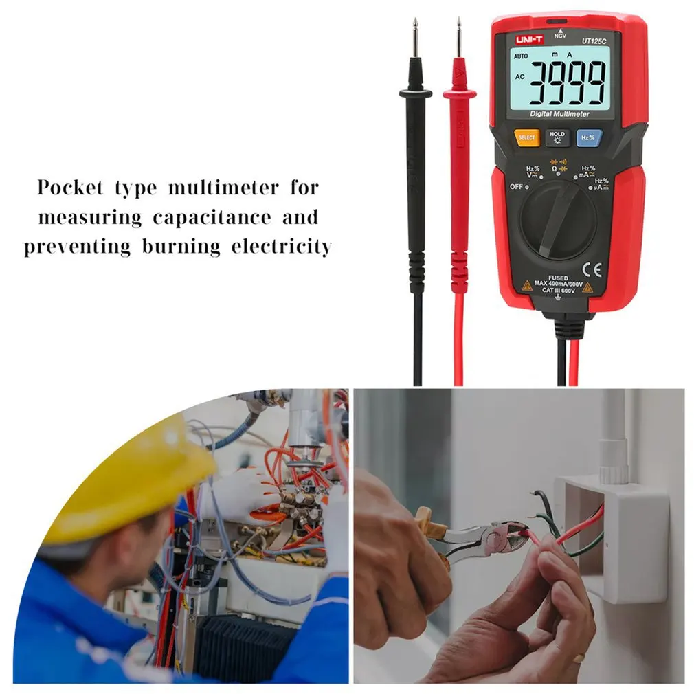 

UNI-T UT125C Pocket Digital Multimeter Temperature Tester Resistor Capacitor Frequency Diode NCV Test Low Voltage Display
