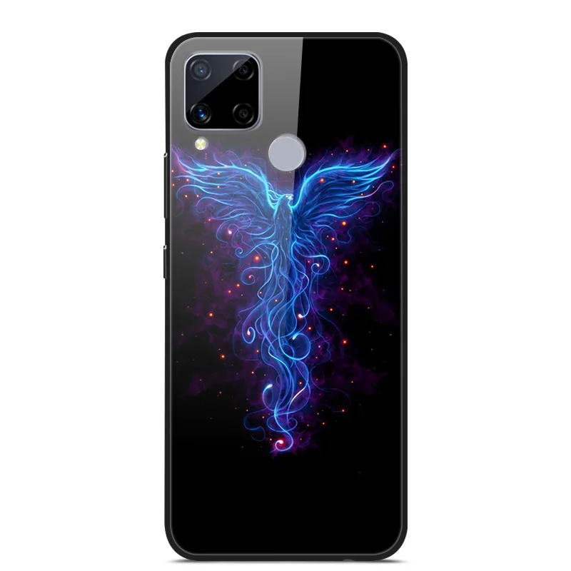 

Glass Case For Realme C15 Phone Back Cover With Black Silicone Bumper Series 1