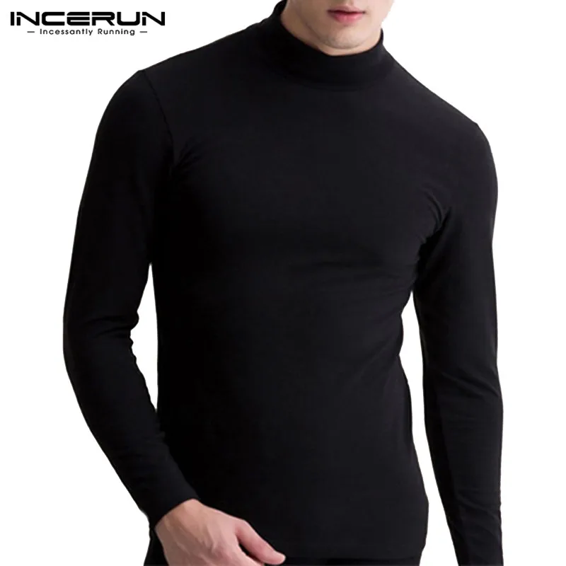 INCERUN Basic Loungewear термобелье, топы, теплые, мужское новое нижнее белье с длинным рукавом, водолазка, однотонная, облегающая футболка S-5XL