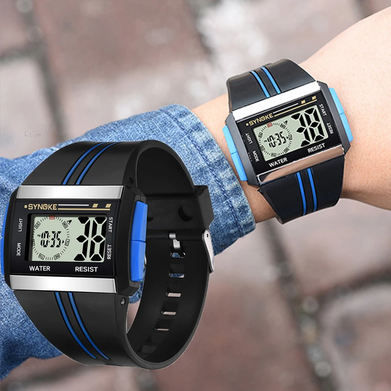 Часы наручные мужские электронные цифровые водонепроницаемые светодиодные 12/24