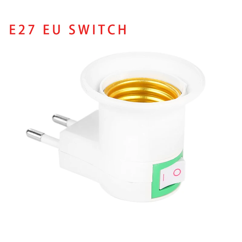 

220V White E27 LED Light Socket To EU Plug Holder Adapter Converter With Power ON/OFF Button Switch For Bulb Lamp Holder 1pc