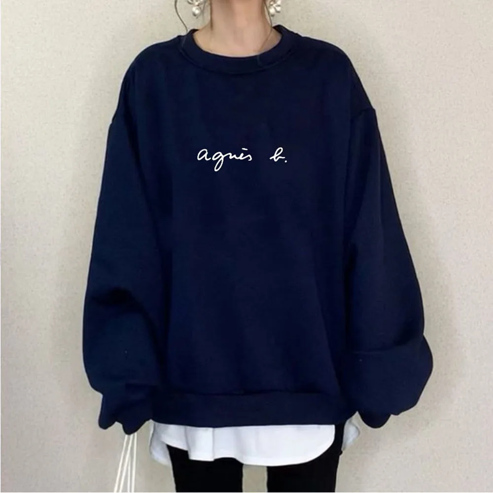 Women Pullover Sweatshirt Round Neck Letter Print Long Sleeve Loose Tops Japanese Korean Casual Autumn Clothing Female Clothes 