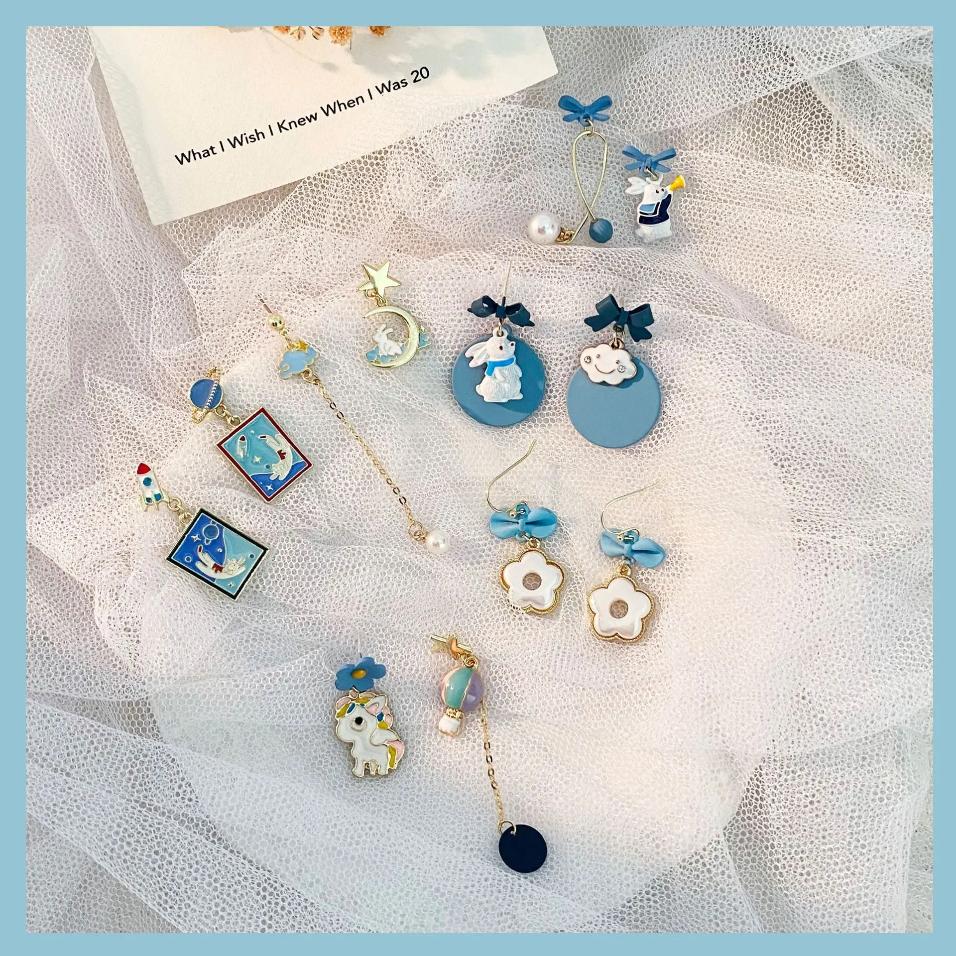 

Korean Fashion Asymmetric Blue Rabbit Stud Earrings For Women Girls Silver Needle Original Design Lovely Jewelry Gift