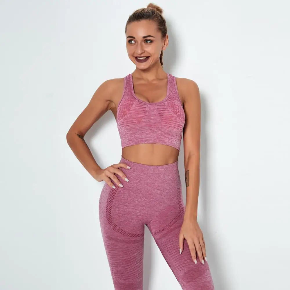 2 PCS Yoga Suit Sets Women Sport Bra Top Seamless Leggings Gym Fitness Clothes Hollow Tight Pants 2020 New Running Training wear |