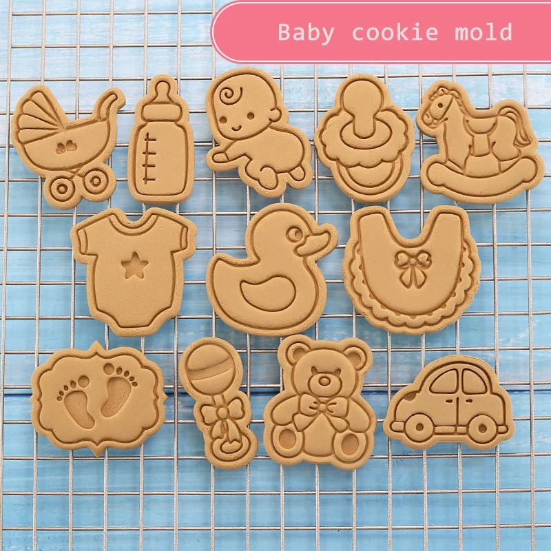 

3d Cookie Mold Plastic Cartoon Baby Creative Biscuit Mold Household Three-dimensional Pressing Teddy Cookie Cutter Baking Tool