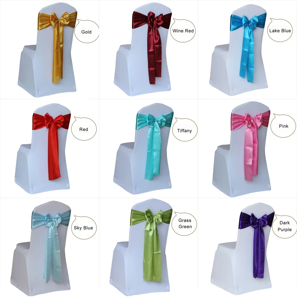 

2021 New 50pcs Satin Wedding Chair Sash Bow Tie Satin Ribbon Chair Bands for Wedding Decoration Hotel Party Supplies