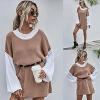 dress lady long sleeve khaki spring and autumn dress for women patchwork looes ladies dresses vestidos vintage party dress robe