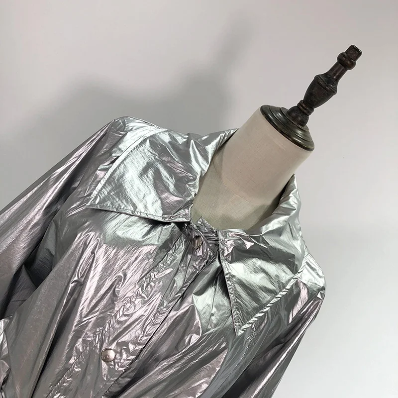 Новинка осени 2019 красивая ветровка с металлической текстурой женское большое