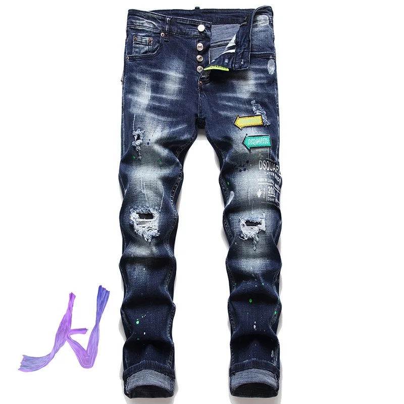 

DSQ2 Denim Pants High Quality Casual Patch Fabric Hip Hop Dsquared2 Ripped Denim Jeans