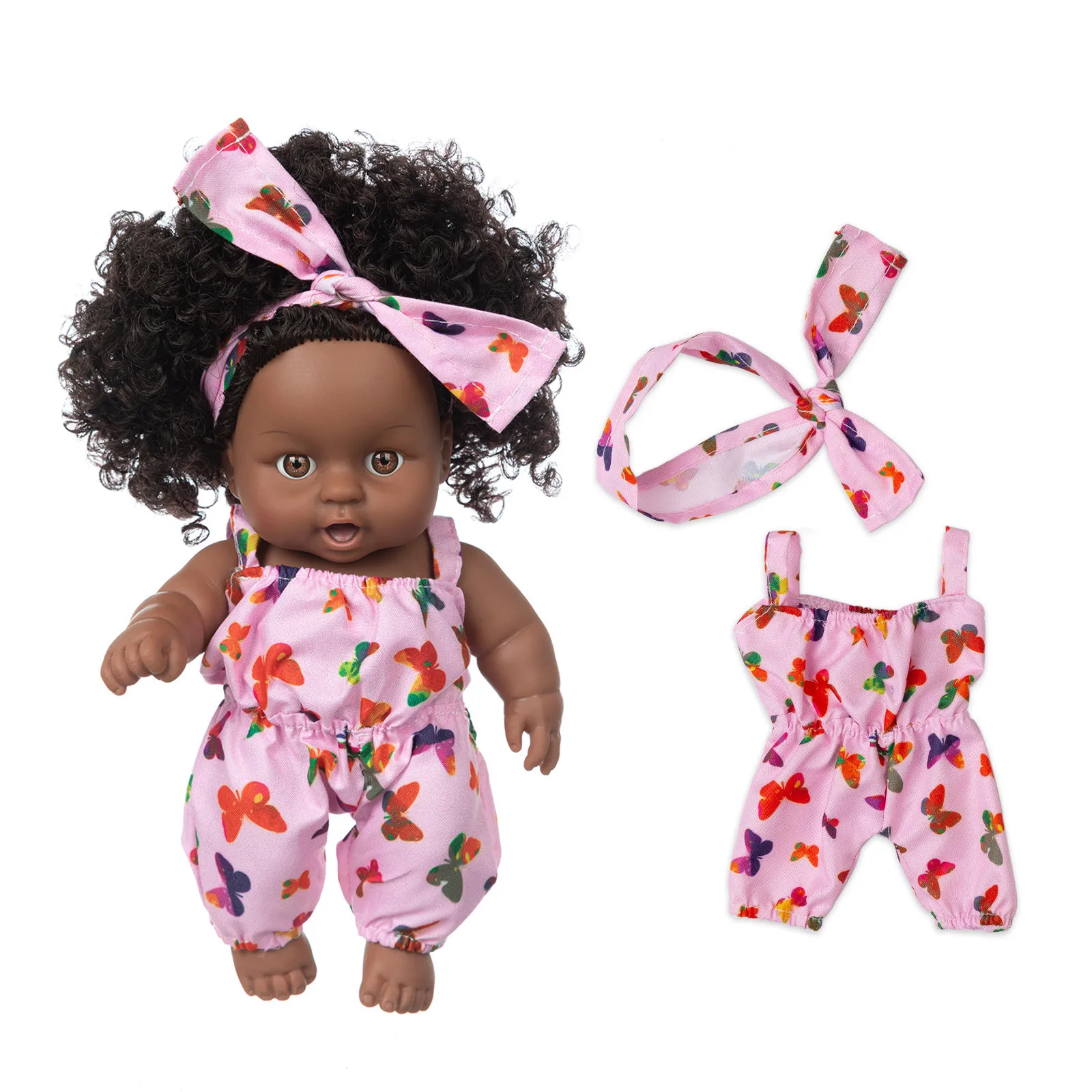 

Black African Black Baby Cute Curly Black 8-inch Vinyl Baby Toys Softs Dolls Toys Funny Accompanying Toys Kawaii