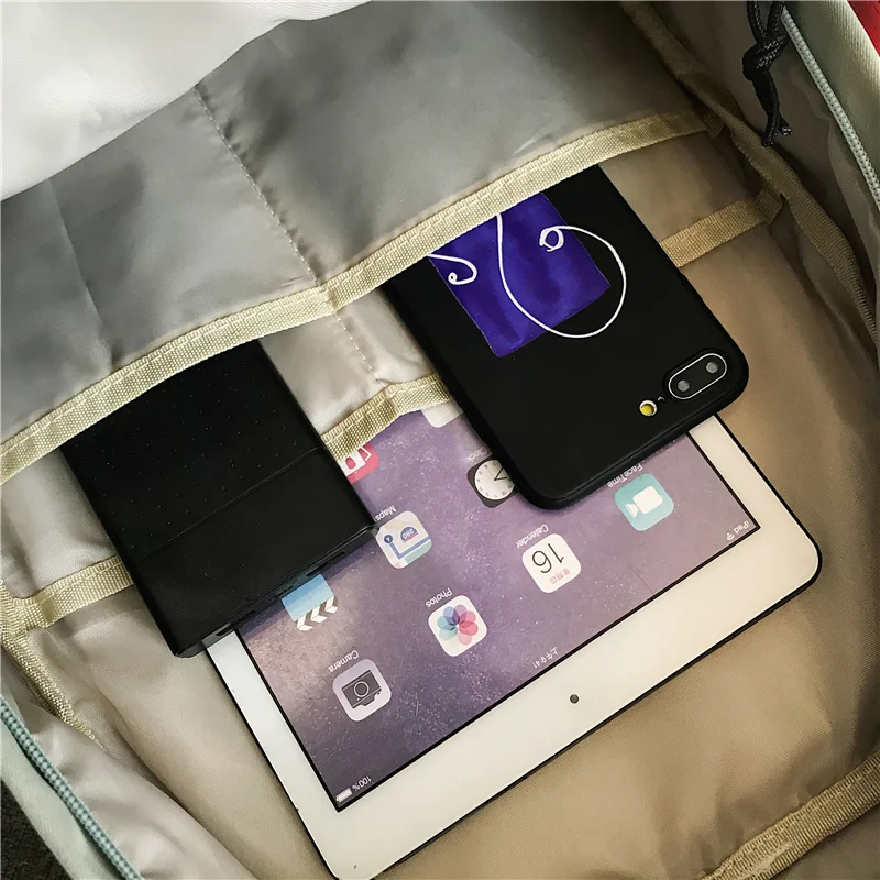 

DCIMOR Large Capacity Multiple Pockets Waterproof Nylon Women Backpack Couples Buckle Travel Bag Reflective Drawstring Schoolbag