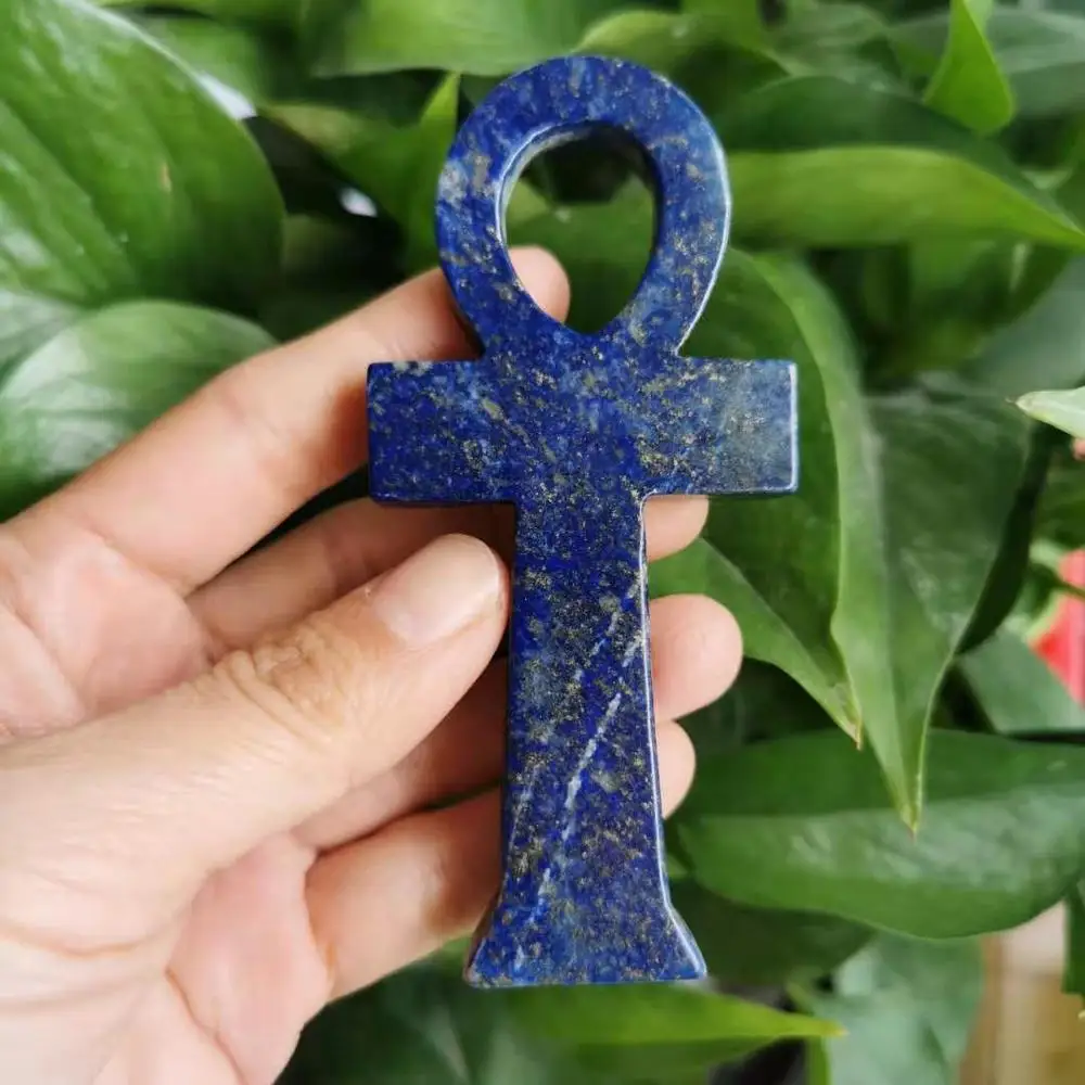 

10cm Natural crystal lapis lazuli stone Egyptian Cross women's symbolic point healing reiki